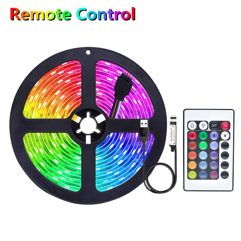 LED Strip Light RGB2835 24 Key IR Remote Control SMD Diode Flexible Lamp Tape USB Powered DC5V TV Backlight Home Decor