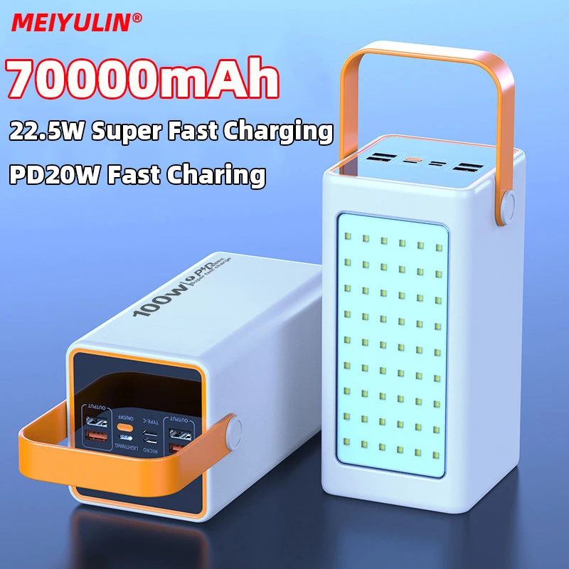 

MEIYULIN 70000mAh 22.5W Portable Power Bank USB C PD20W Fast Charging External Spare Battery Powerbank For IPhone Xiaomi Samsung