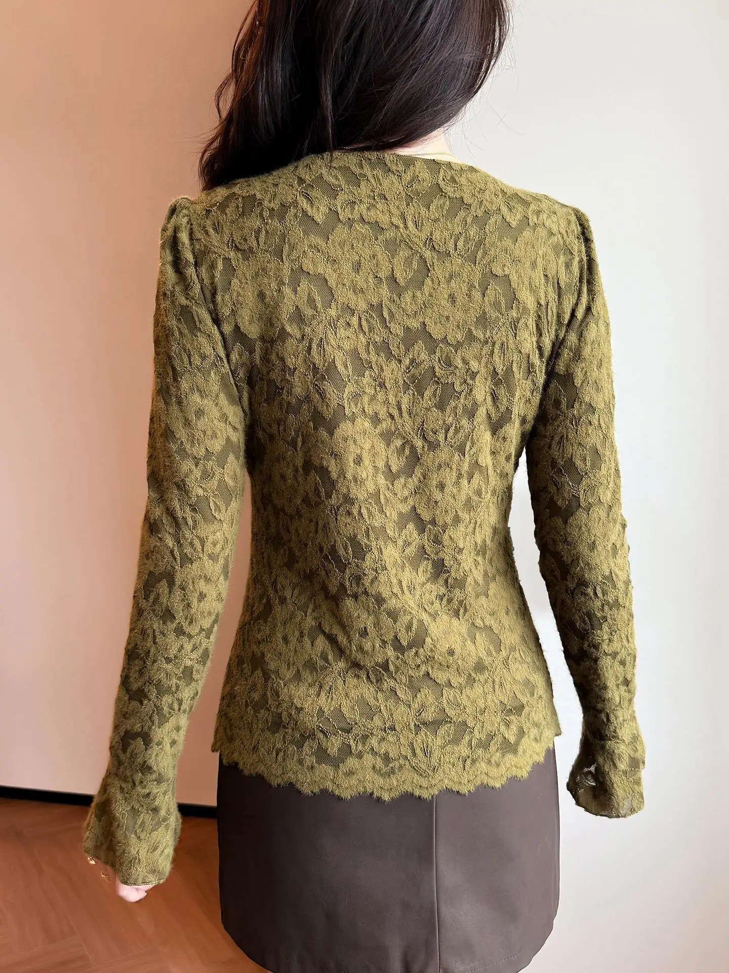 Ele Anti-âge dentelle Base irt femmes automne hiver Sexy V-Ne Slim cloche Sve Long Sve T-shirt motif Floral Brea...