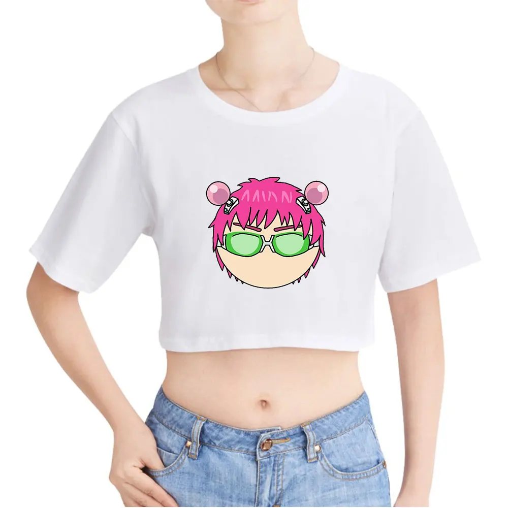 The Disastrous Life of Saiki K Vintage 90s Crop Top Exposed Navel T-Shirt Oversize O-Neck Tops Funny Tshirt Top Women