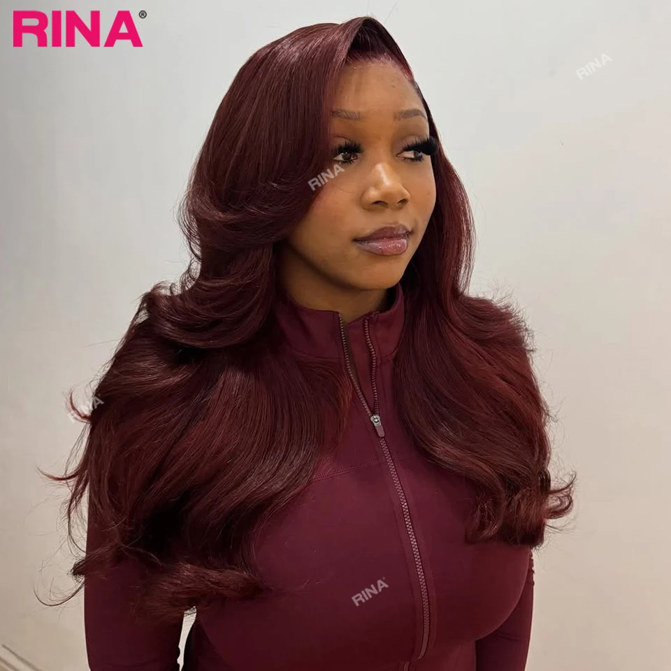 

99J Темно-бордовый объемная волна 200 Плотность Предварительно выщипанные 5X5 13X6 Прозрачные кружева для женщин Человеческие волосы Кружевные фронтальные парики для женщин