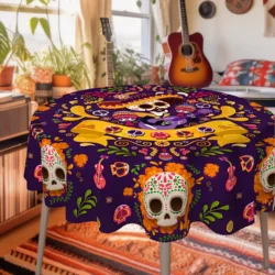 1pcs Mexican Floral Skull Carnival Holiday Party Dinner Tablecloth for Day of The Dead Halloween Decoration Party Accessories