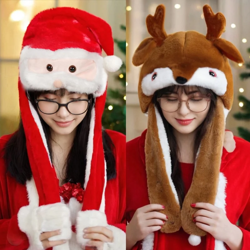 움직이는 귀 크리스마스 장식 산타클로스 순록 모자 파티 헤드웨어 성인 및 어린이용 귀여운 선물 휴일에 이상적
