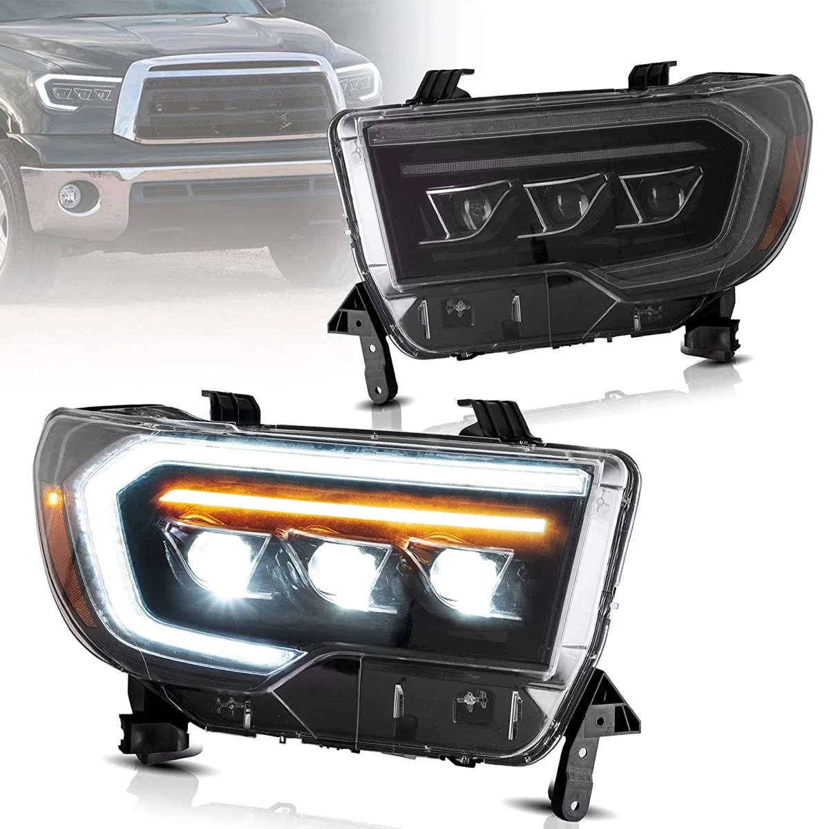 

LED Projector Headlights For Toyota Tundra 2007-2013, Sequoia 2008-2021 Welcome Dynamic DRL Turn Signal Front Lamps Assembly