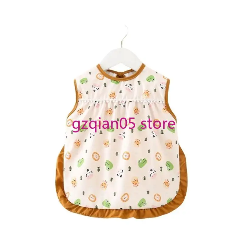 مريلة تغذية الأطفال والرضع N7ME مريلة ناعمة مقاومة للماء برقبة مربوطة، تصميم سهل الغسل بدون أكمام لسهولة التغذية