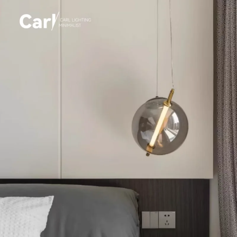 

Restaurant Chandelier Creative Light Luxury Art Glass Round Nordic Model Room Bedroom Bedside Lamp Net Red Industrial Style