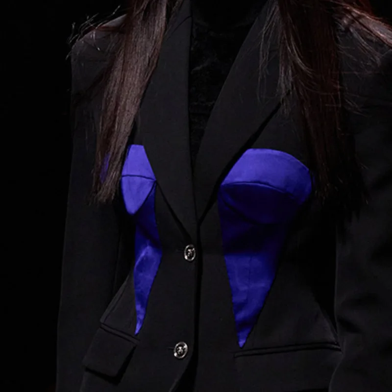 HKSH ブレザー女性のための秋の新シングルブレストコントラストカラースリムフィットシックでエレガントな気質オフィスレディスタイルコート HK10755