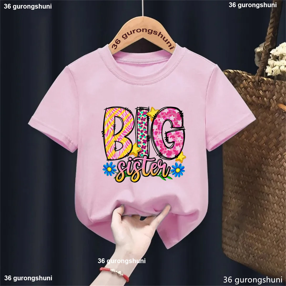 Big/Little Sister Flowers Printed Tshirt Girls Birthday Gift Kids Clothes Harajuku Kawaii Children'S Clothing Funny T-Shirt