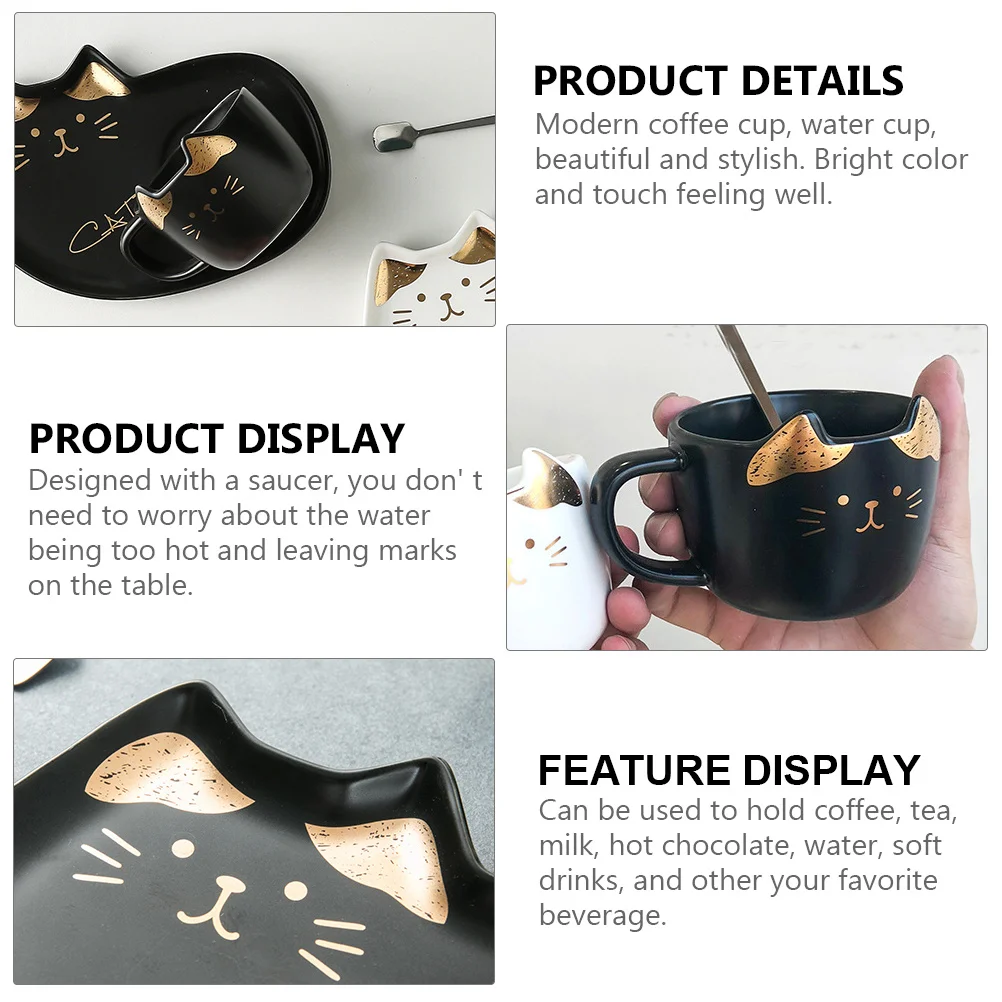 

1Set Ceramic Cat Design Cup Saucer Set Modern Bright Color for Coffee Tea Hot Drink Cat Ceramics Cup Saucer Ceramics Mug