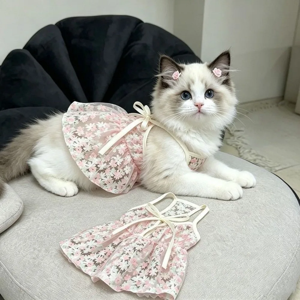 New Floral Print Pet Princess Dress Comfortable Breathable Lightweight Dog Skirt Dog Dress Dogs Cats