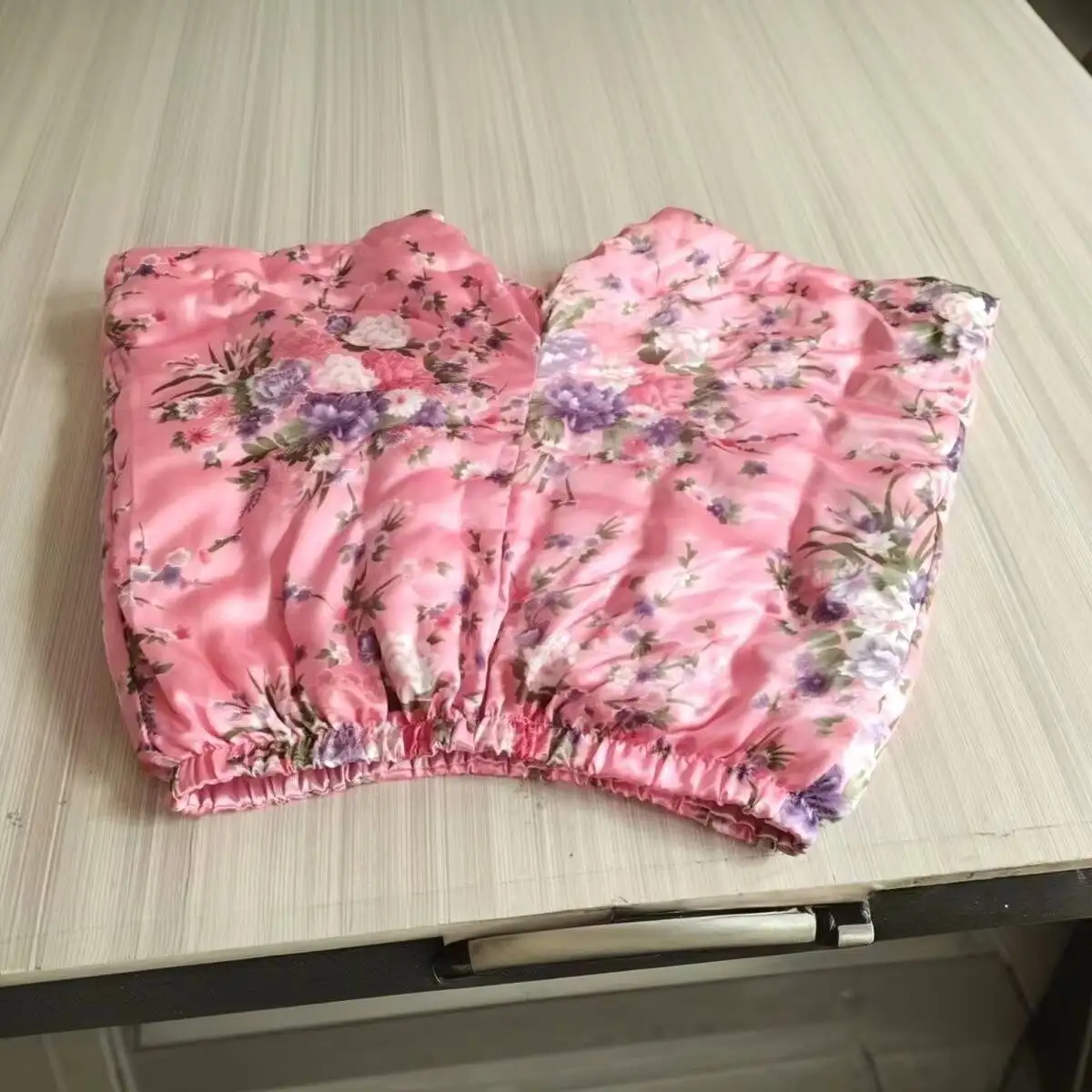 

Length50cm 200g Autumn Winter Glossy Cotton Ice Silk Satin Shorts Plus Size Floral Print Underwears Warm Bottoms