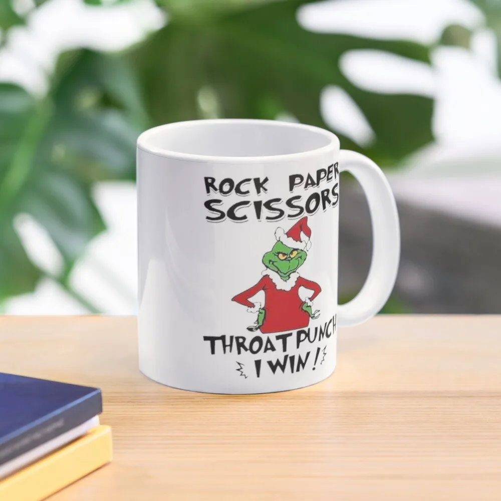 Rock Paper Scissors Throat Punch Playing  Mug Image Gifts Printed Design Drinkware Handle Round Tea Photo Picture Coffee Cup