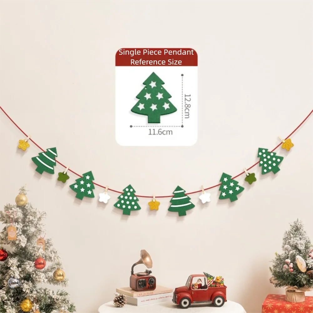 Felt Christmas Banner Elk Design Santa Design Xmas Pull Flag Hanging Ornament Red Green Hanging Bunting Family Party