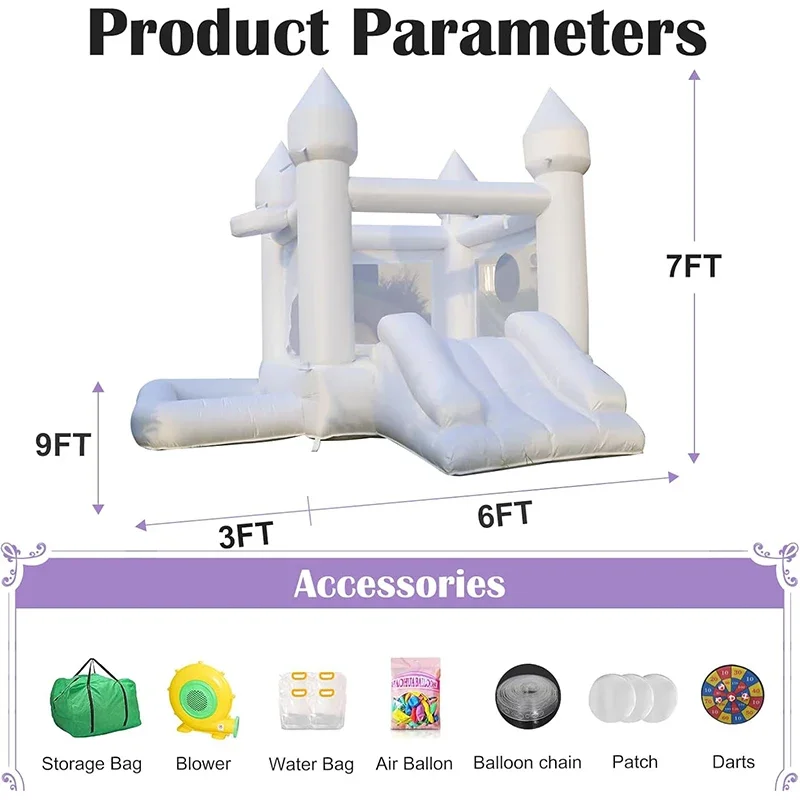 Casa inflável branca do salto do casamento de 9ft com castelo inflável da corrediça para crianças que saltam o jogo da festa trampolim com ventilador ul ao ar livre