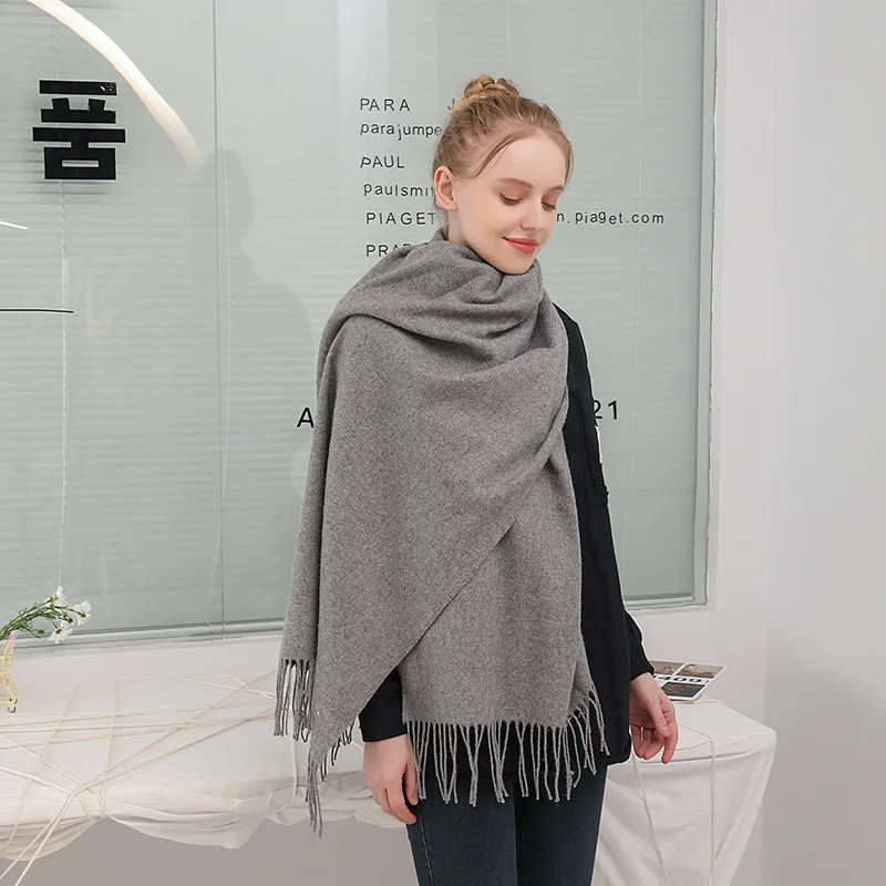 

Thick Warm Winter Scarf Design Solid Women Cashmere Pashmina Shawl Lady Wrap Tassel Scarves Knitted Lady Foulard Blanket Y82