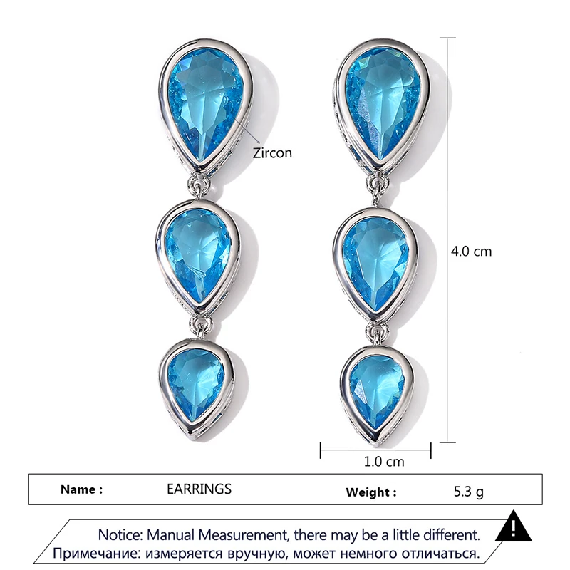 UILZ Stylish Blue Geometric Earrings For Women Glaring Cubic Zircon Earring Anniversary Wedding Party Jewelry