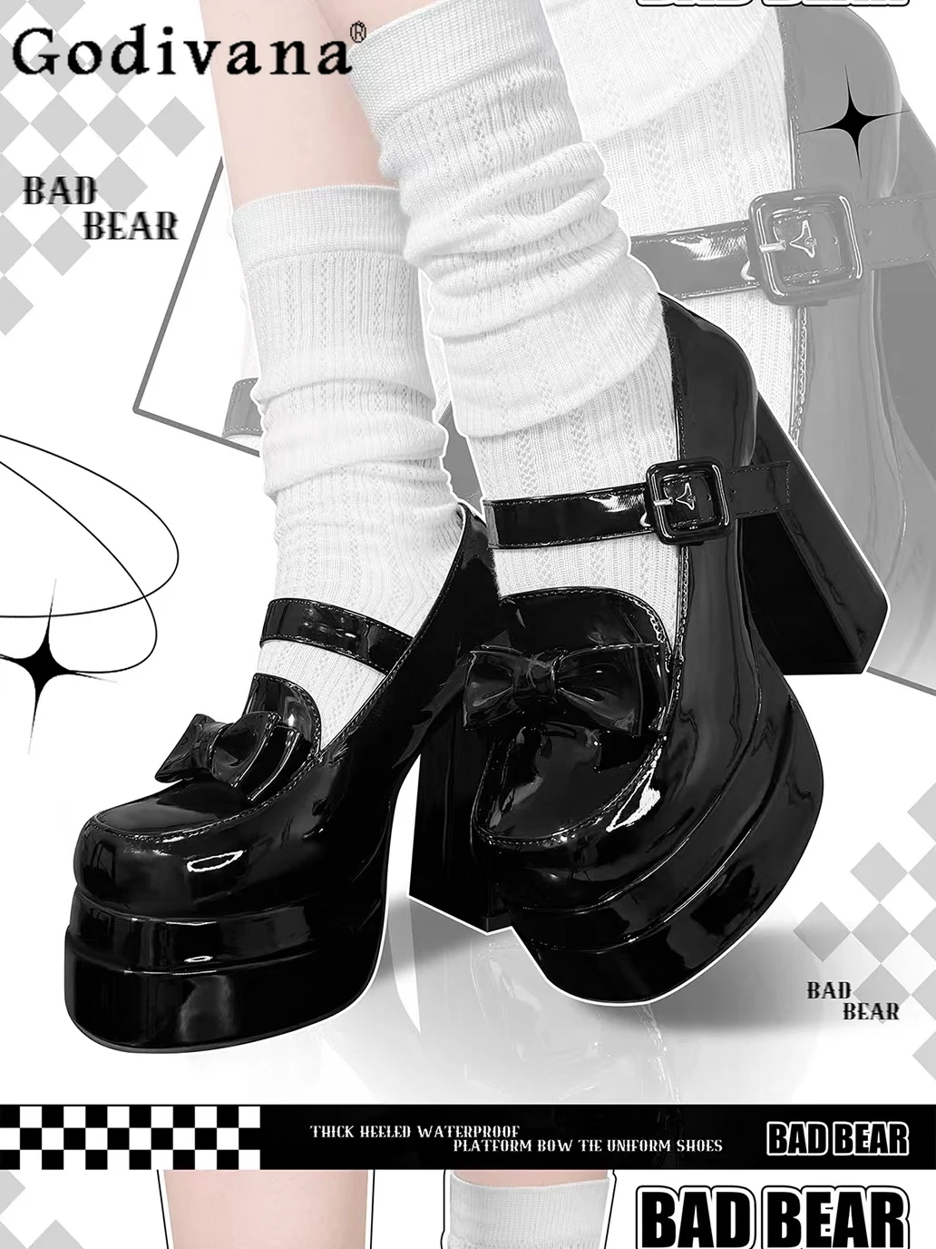 

Japanese Original Lolita Sweet Cool Girl High Heels Round Toe Thick Sole Chunky Heel Y2K Subculture Mary Jane Shoes