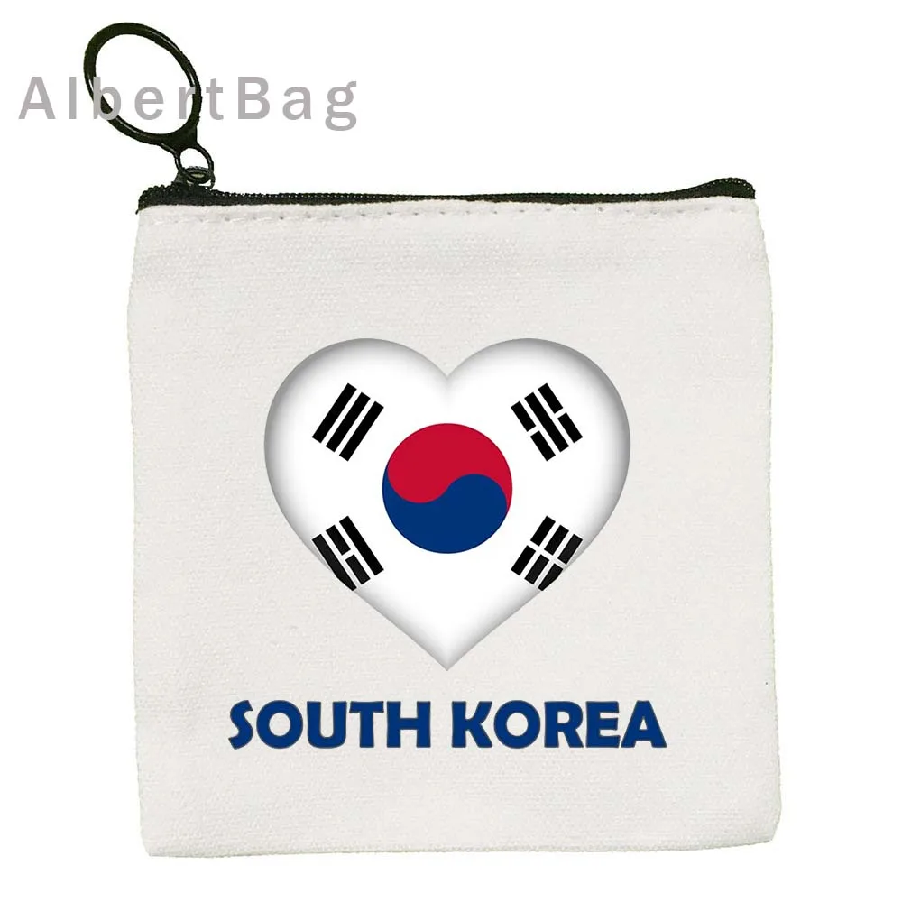 South Korea Shaka Hand Flag Korean Heart Emblem Seoul KPOP Lover Gifts Canvas Coin Purse Key Case Small Bags Wallet Zipper Pouch