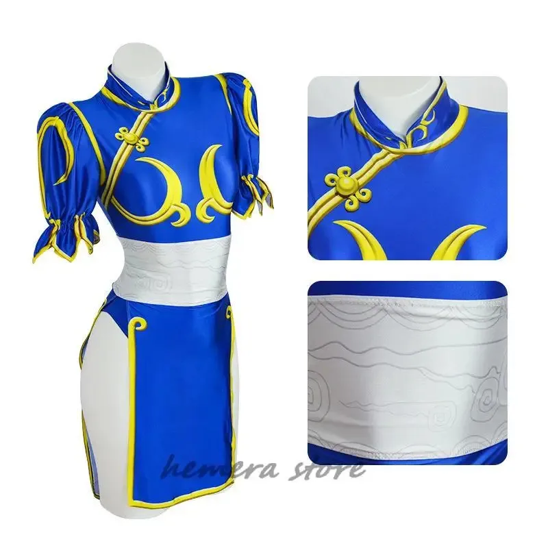 فستان تنكري من A Bear's Home Chun Li زي لعبة SF Chunli لعب الأدوار الأزرق تشيباو الزي مجموعة كاملة جاكي كونغ فو هالوو 2025 جديد