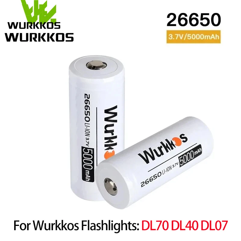Wurkkos 26650 3.7V 5000mAh Battery Pointed 3C High Capacity Discharge Li-ion Rechargeable Batteries