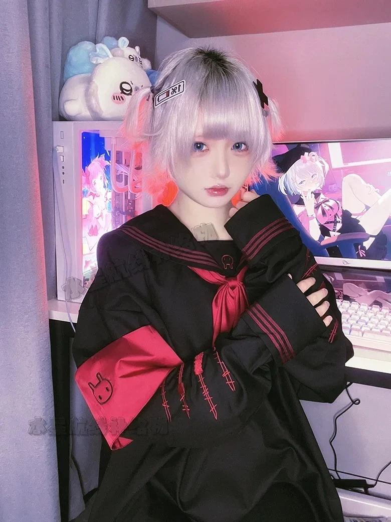 

Japanese Original Y2K Subculture Mass Production Long Shirt Gothic Sailor Collar Loose Sweater Womens Pullover Top Spring Autumn