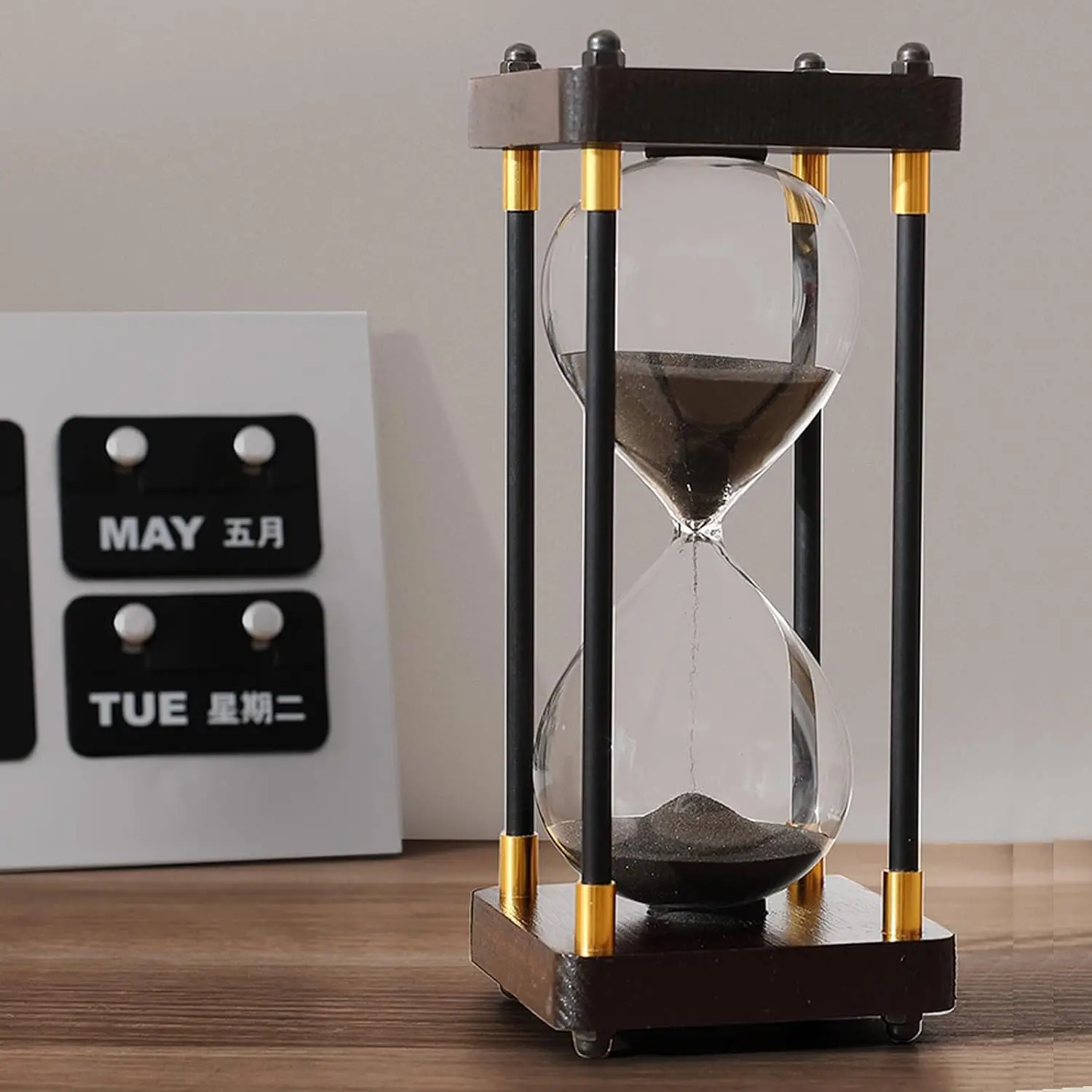 30-Minuten-Sanduhr mit Holzrahmen, präzise Zeitmessung, braunes Holz, Glas-Sand-Ornament, entspannende Tischdekoration für Wohnzimmer, Arbeitszimmer, Café, Büro, Kunstausstellung, Weihnachts- und