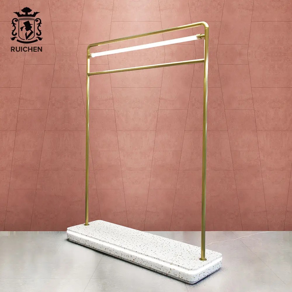 Luxury Women Garment Shop Gold Clothes Display Racks LED Light Fashion Design Metal Garment Rack Stand For Clothing Store