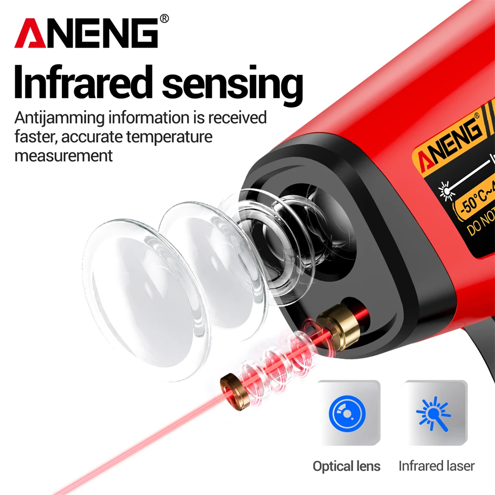 Digital Infrared Laser Thermometer Gun Rechargeable Non-contact Tester ANENG TH205 High Precision -50~400°C Industrial Grade Too
