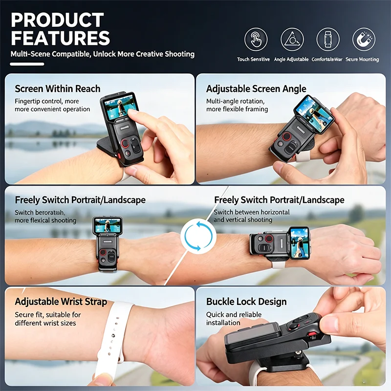 For Insta360 Luna Ultra Camera Remote Screen Wrist Strap Mount Bracket Adjustable Silicone Wristband Multi-Functional Frame Kit