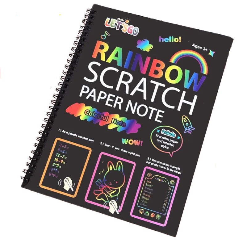 14 Sheets Rainbow Scratch Off Notebooks Arts Crafts Supplies Set Colorful Drawing Paper Perfect Birthday Game Gift For Girl Boys