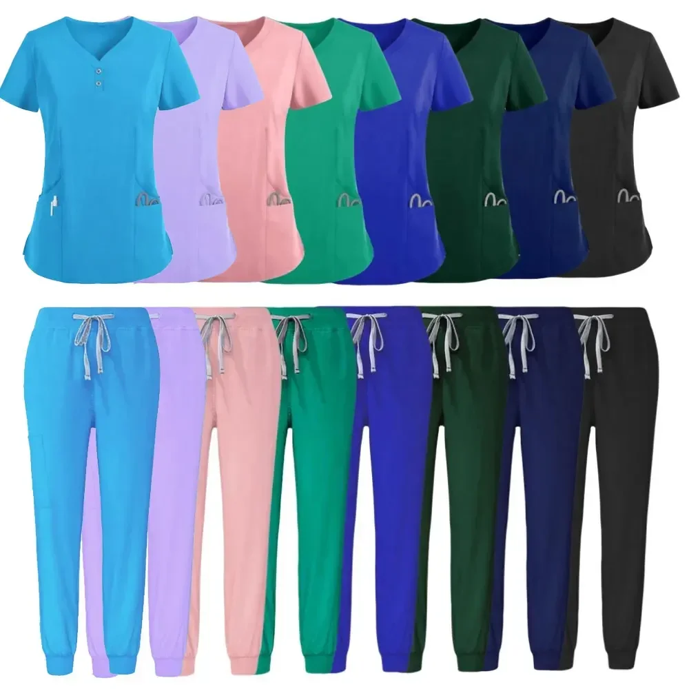 Nuovo Set di Scrub uniformi mediche Scrub elasticizzato top con pantaloni tascabili uniforme da infermiera tuta chirurgica da medico abbigliamento da lavoro per salone di bellezza