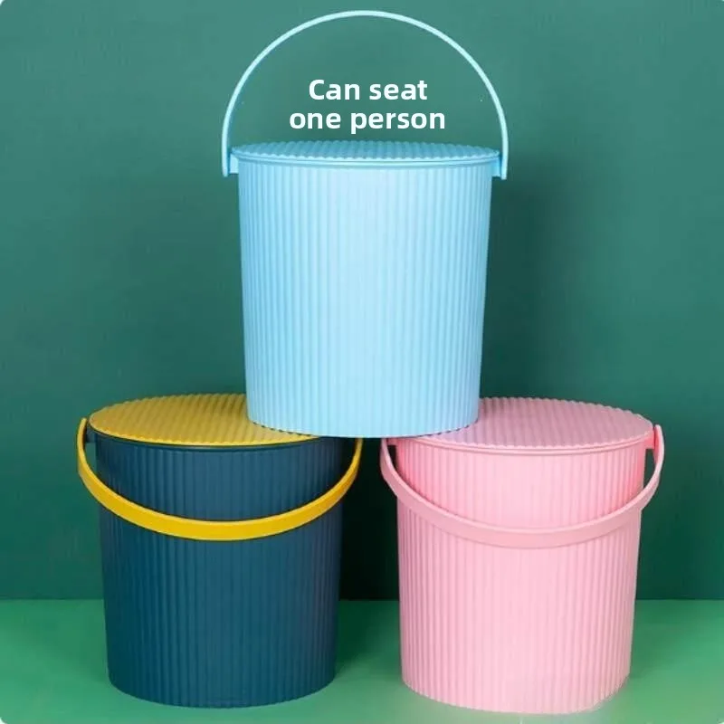 

Thickened Plastic Bucket Stool Portable Handheld Bathroom Fishing Bucket with Lid Laundry Storage Bucket Home Garden Tool