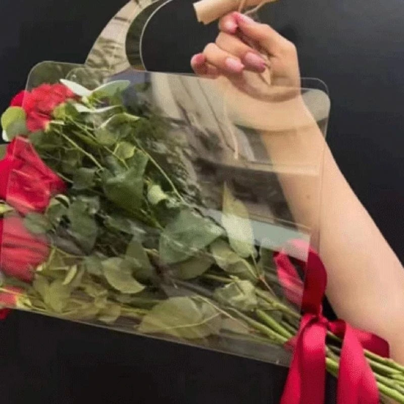

652F Acrylic Handheld Flower Box Gift Wrapping Bags with Handles Reusable Bags for Bachelorette Bridesmaid Wedding