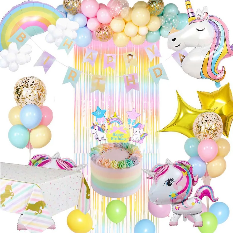 1 Year Girl Birthday Decoration Pink Balloon Garland Arch Children's Unicorn Birthday Party Decorations for Kids Baby Shower