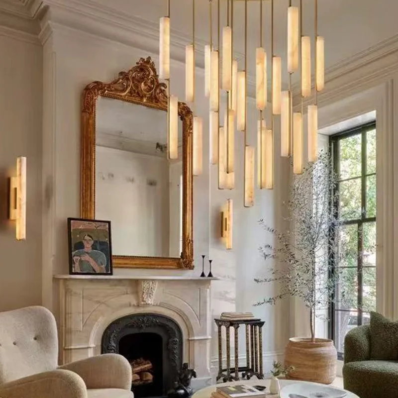 

2025 Spanish Snowflake Marble Chandelier Brass Ceiling Light 3 Color Dimmable for Living Room Dining Room Hotel Villa lustre