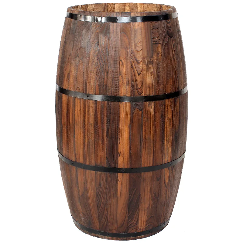 

Preservative wood flower box carbonized solid wood drum barrel flower arrangement art flower pot beer round bar cafe decoration