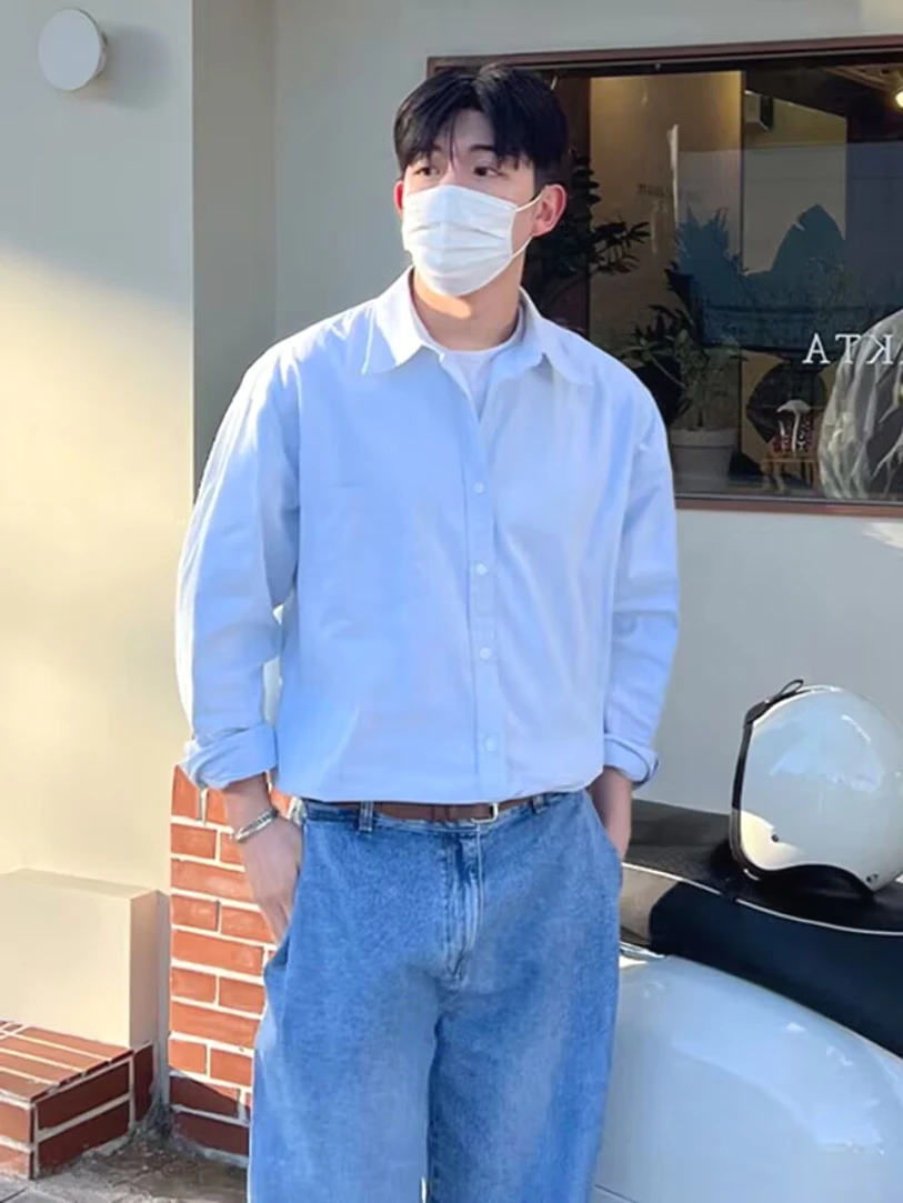 

Американская свободная рубашка с длинным рукавом для мужчин, молодежная, модная, тонкая верхняя одежда, не требующая глажки.