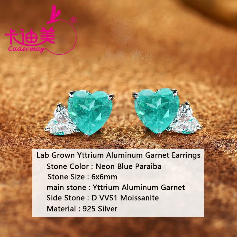 

Серьги в форме сердца, выращенные в лаборатории цветной камень YAG Paraiba с включениями для женщин, серьги из стерлингового серебра S925, ювелирные изделия