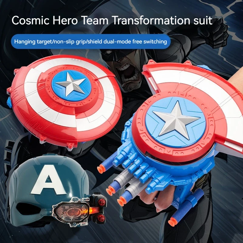 New Marvel Captain America Kids Toy Set Sponge Soft Bullet Launching Shield Kids Can Emit Light Mask Cloak Boy Cosplay Prop Gift