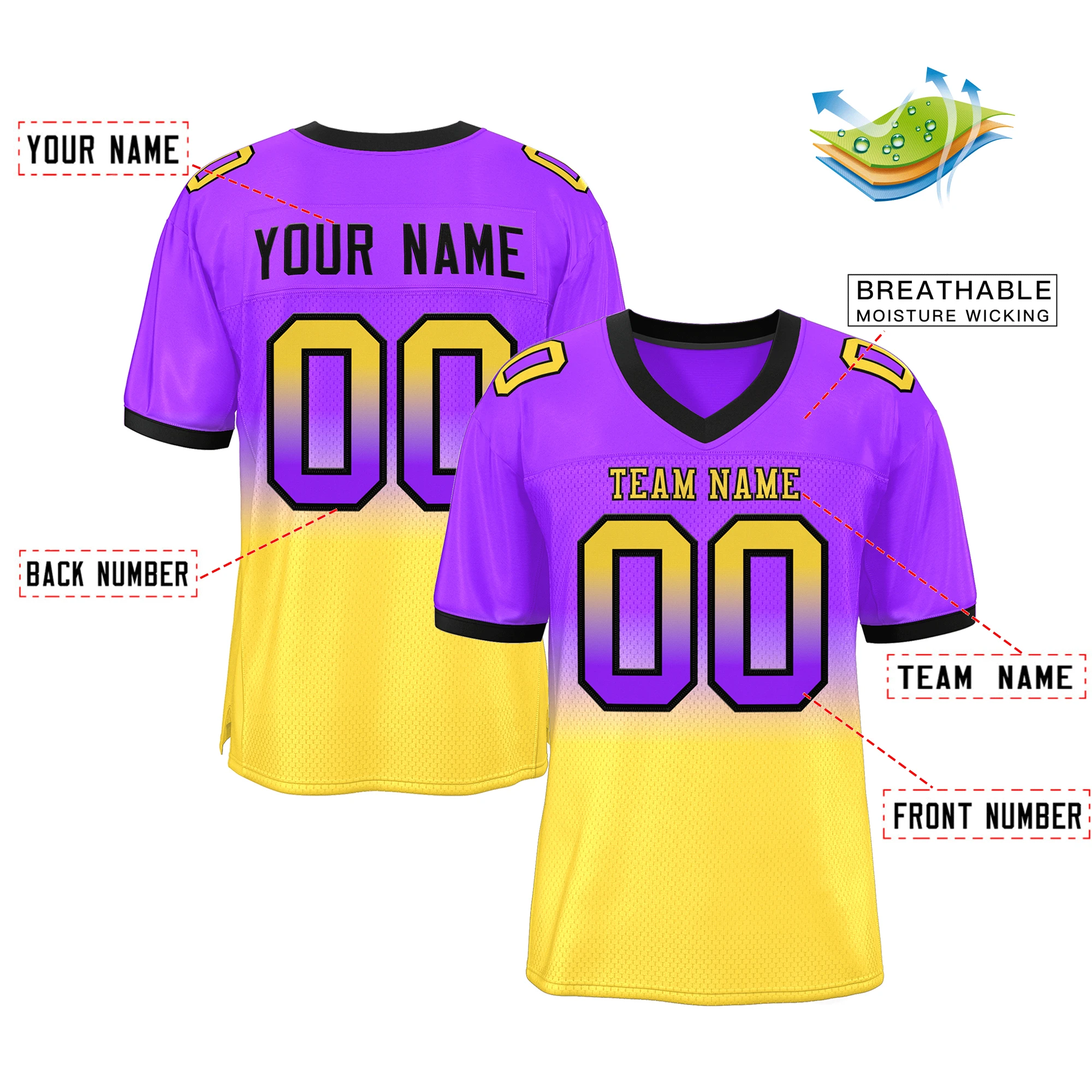 Personalized American Football Wear Stitched Name Number Rugby Shirt Performance Sports Uniform for Unisex