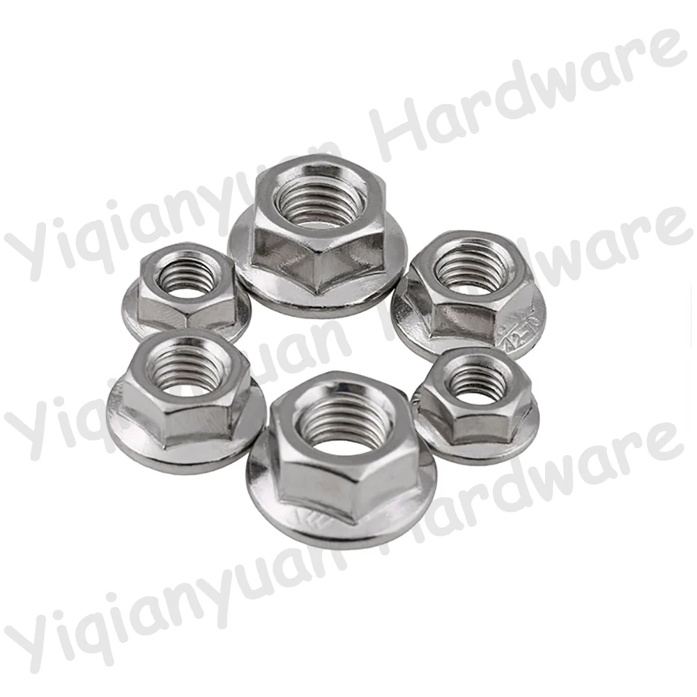 Yiqianyuan DIN6923 M3-M16 SUS316 스테인레스 스틸 육각형 플랜지 너트 핑킹 자동 톱니 모양의 잠금 너트