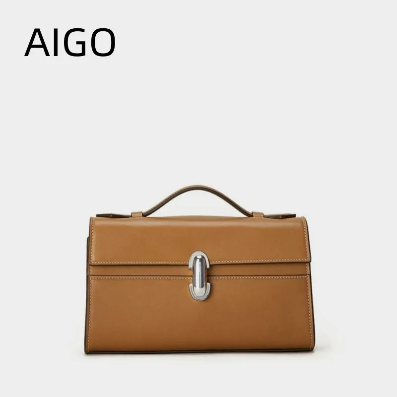 

AIGO High Quality Leather Top Handle Satchel Purse Bags for Women 2024 Brand Designer Luxury Clutch Handbags Tote Bag Hobos