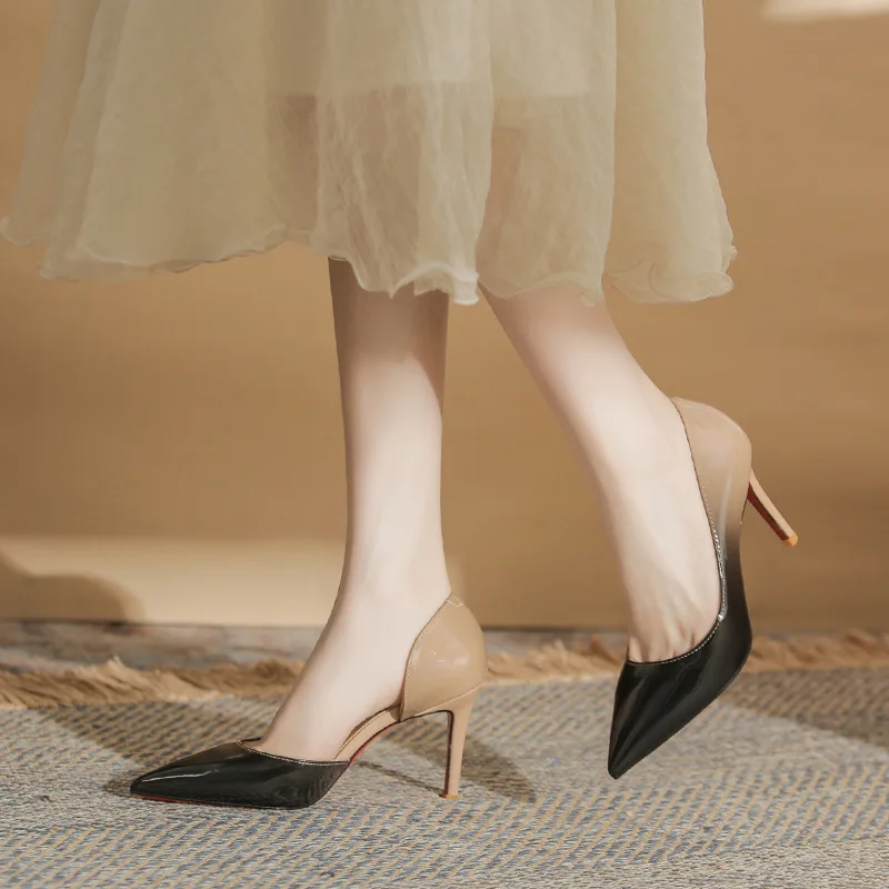 

change of color sideways empty women's thin heel wedding shoes temperament sexy versatile high heels women's single shoes