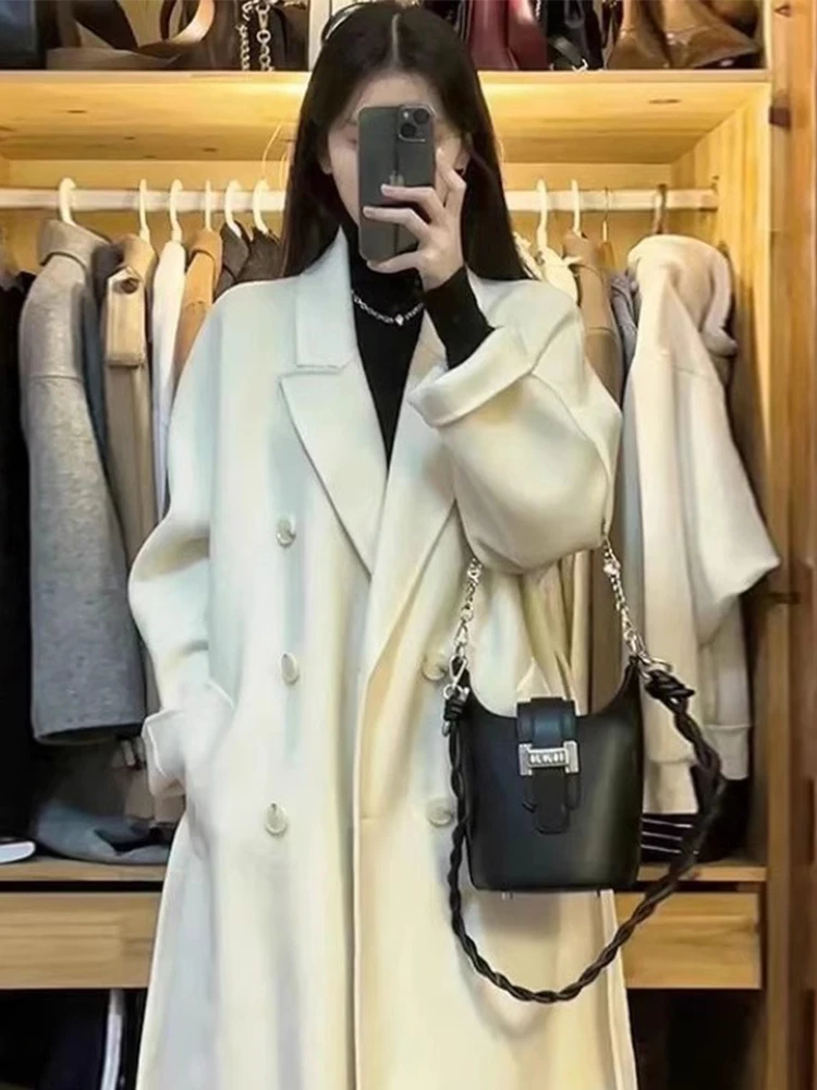 

Шерстяное пальто женское демисезонное средней длины из твида, прямого кроя, в японском стиле, на пуговицах...