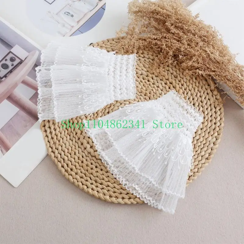 

652F Embroidery Lace Flower Arm Sleeves Comfortable Armwear Wrist Cuffs Decorative Sleeves for Women Casual Formal Occasion