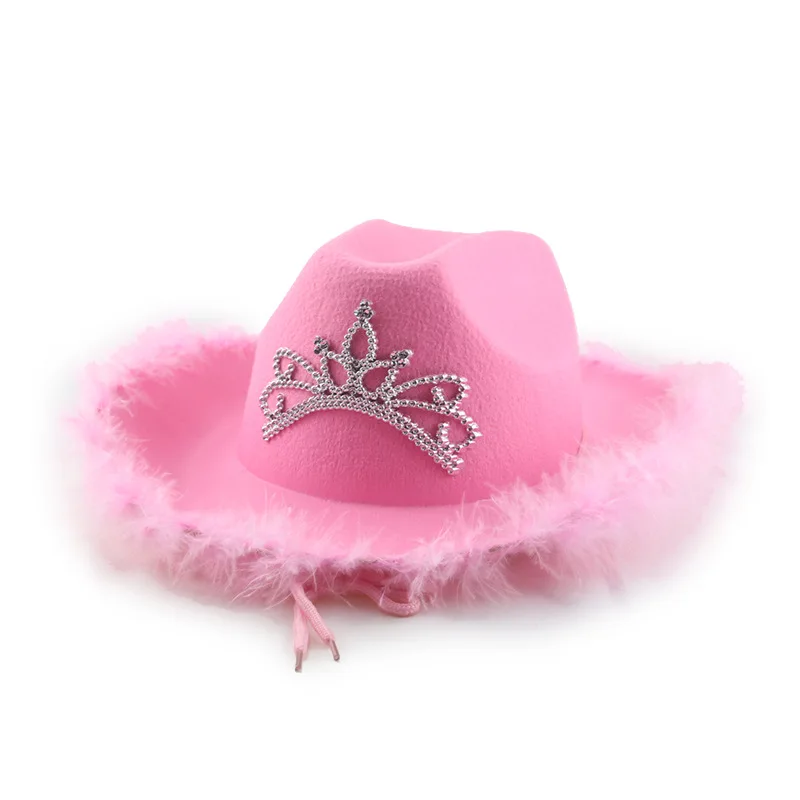 

Feather Crown Western Cowboy Hat Sequined Color Frayed Non-woven Rhinestone Shaping Cap Ball Carnival Party Hat