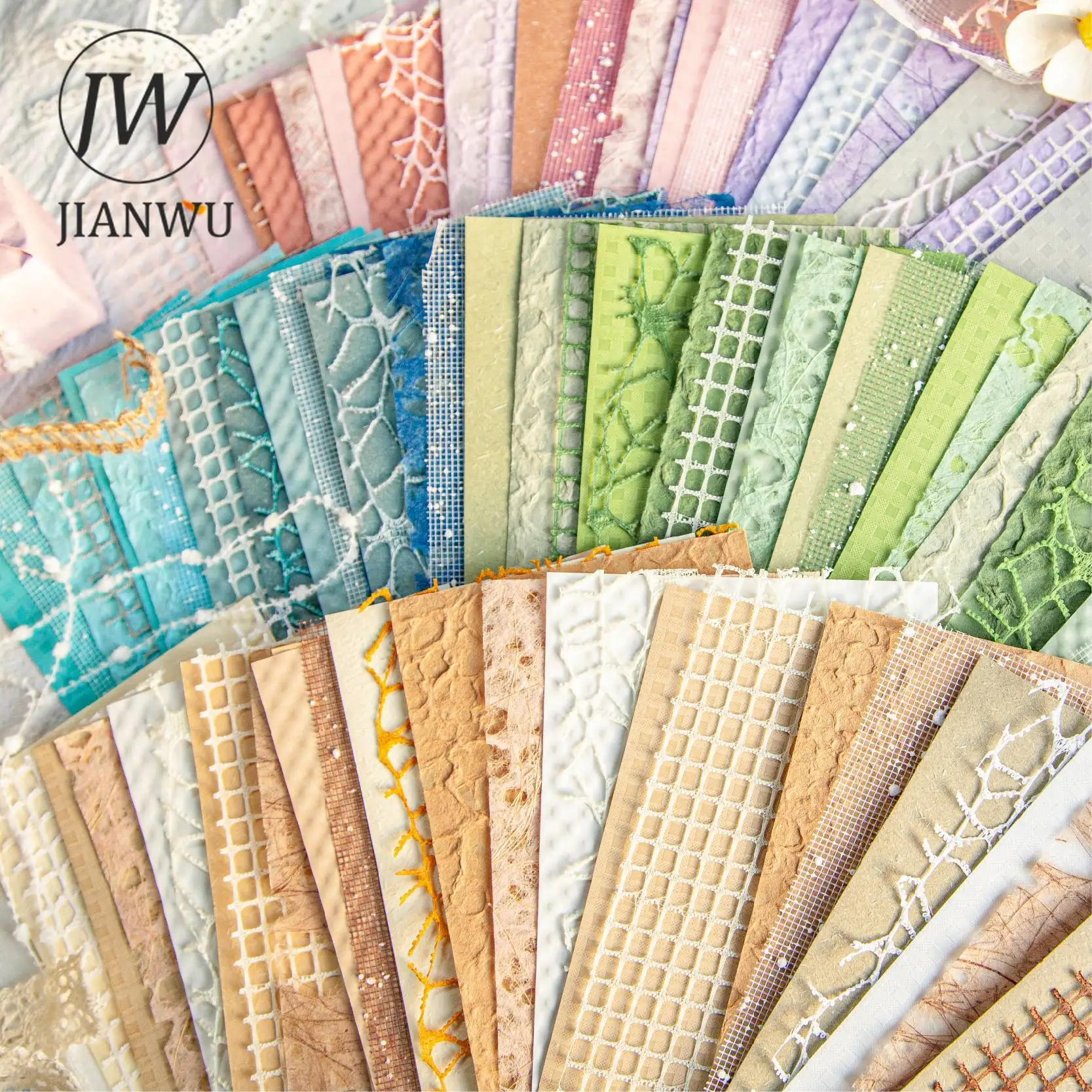 JIANWU 16 Sheets Cloud Yarn Series Vintage Hollow Mixed Material Decor Material Paper Creative DIY Journal Collage Stationery