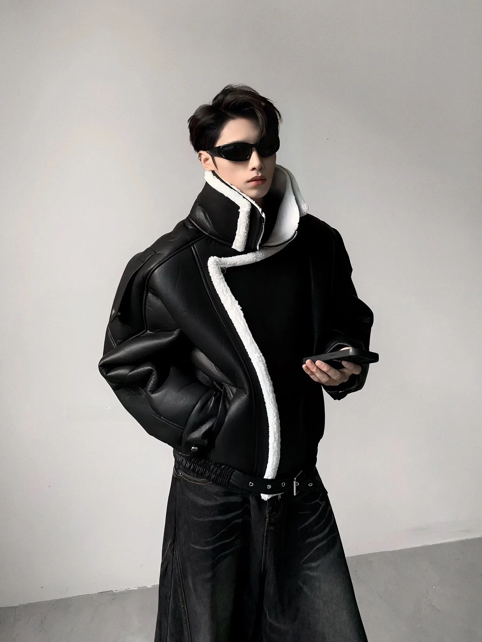 

Retro American Cleanfit Lamb Fur Jaet ort Thiened Stand Collar Men Women ort Coat Warm Faionable Urban Sle Polyester