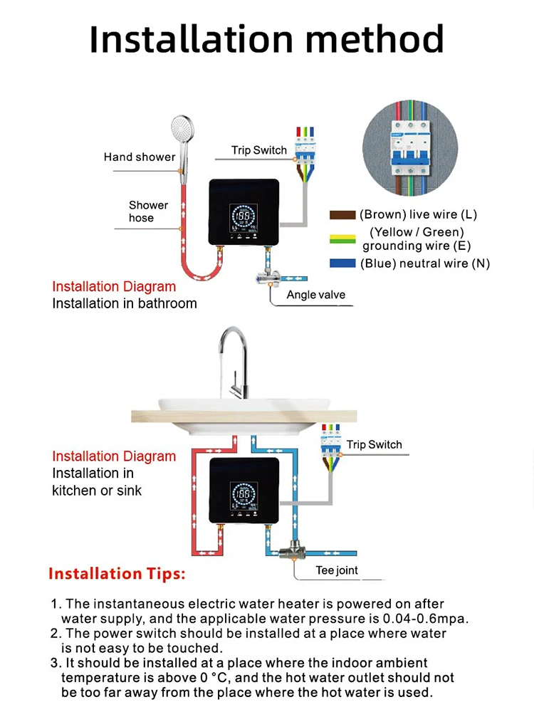 110V/220V Instant Water Heater Bathroom Kitchen Wall Mounted Electric Water Heater LCD Temperature Display with Remote Control