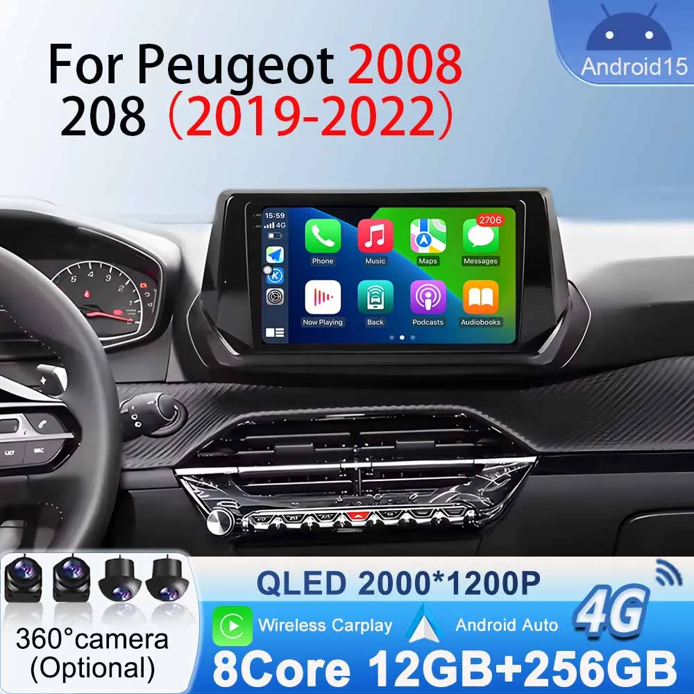 Для Peugeot 208 2008 2019-2022 Android автомобильный радиоприемник мультимедийный видеоплеер стерео CarPlay головное устройство Android 15 GPS-навигация WIFI Для Peugeot 208 2008 2019-2022 Android автомобильный радиоприемник мультимедийный видеоплеер стерео CarPlay головное устройство Android 15 GPS-навигация WIFI